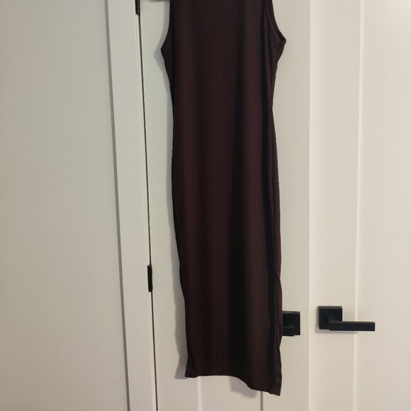 NASTY GAL Brown Bodycon Stretchu Mock Neck Midi Dress Size 10 - Picture 3 of 5